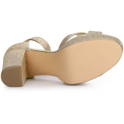 Perphy Glitter Platform Crisscross Strap Chunky Heel Sandal