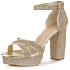 Perphy Glitter Platform Crisscross Strap Chunky Heel Sandal