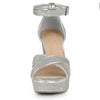 Perphy Glitter Platform Crisscross Strap Chunky Heel Sandal