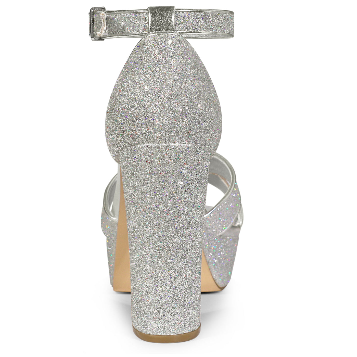 Bublédon Perphy Glitter Platform Crisscross Strap Chunky Heel Sandal