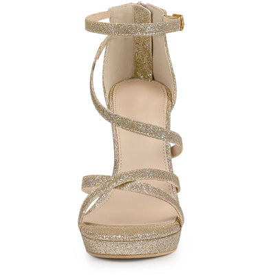 Perphy Glitter Platform Strappy Stiletto Heel Sandals