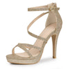 Perphy Glitter Platform Strappy Stiletto Heel Sandals