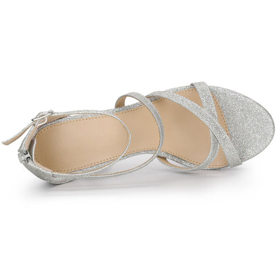 Perphy Glitter Platform Strappy Stiletto Heel Sandals
