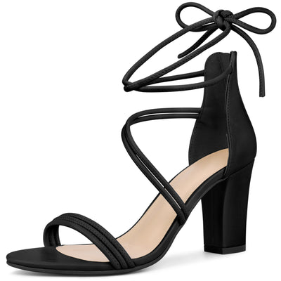 Bublédon Perphy Open Toe Strappy Lace Up Chunky Heel Sandals
