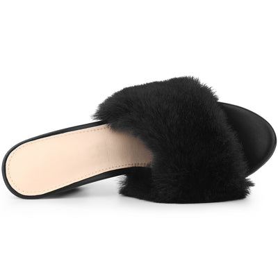 Perphy Faux Fur Slip on Chunky Heels Slides Mules