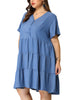 Loose V Neck Short Sleeve Tiered Plus Size Dress