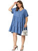Loose V Neck Short Sleeve Tiered Plus Size Dress