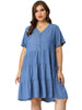 Loose V Neck Short Sleeve Tiered Plus Size Dress
