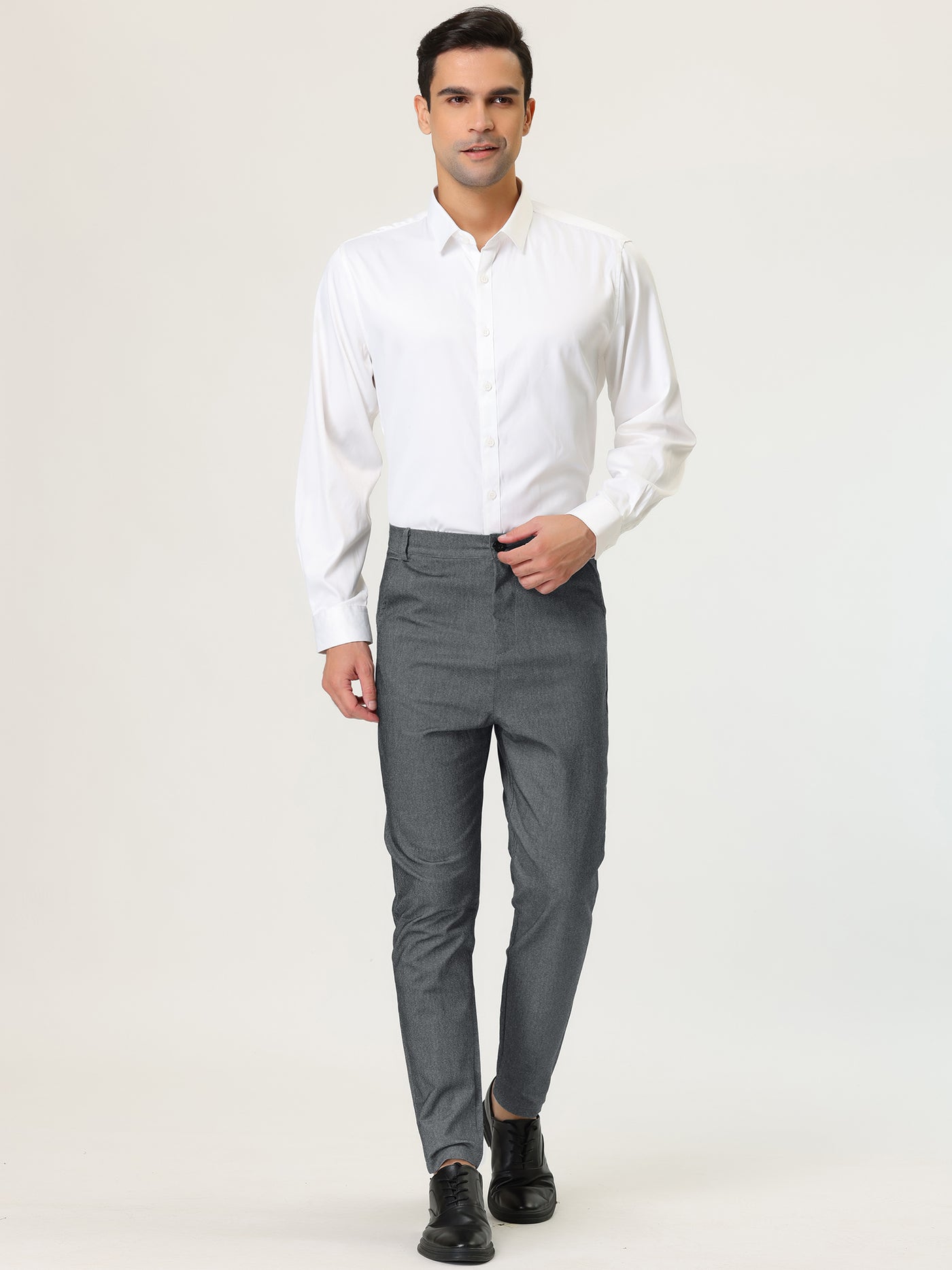 Bublédon Men's Skinny Trousers Solid Color Flat Front Pencil Dress Pants