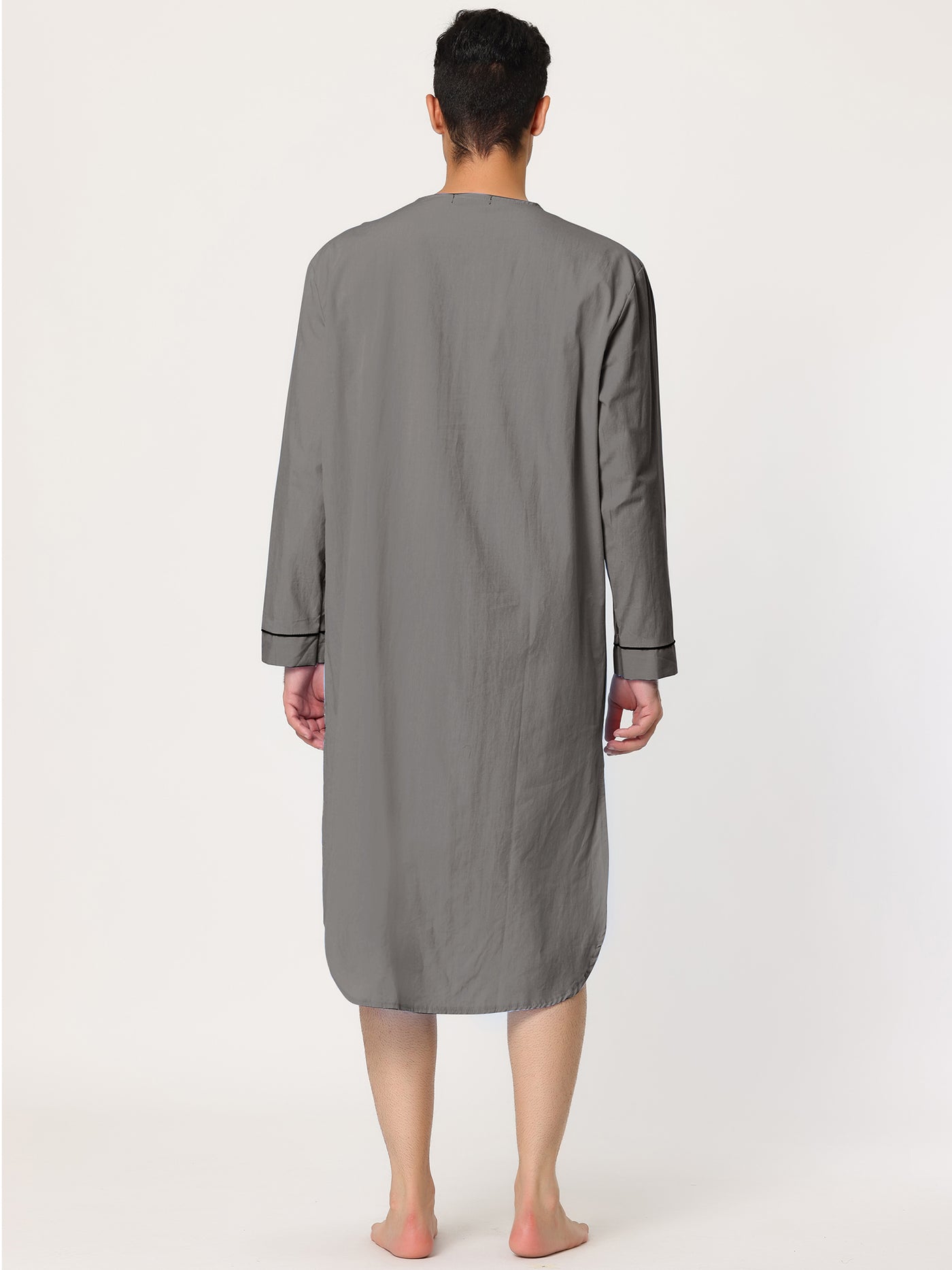 Bublédon Cotton V Neck Long Sleeve Plain Henley Nightgown