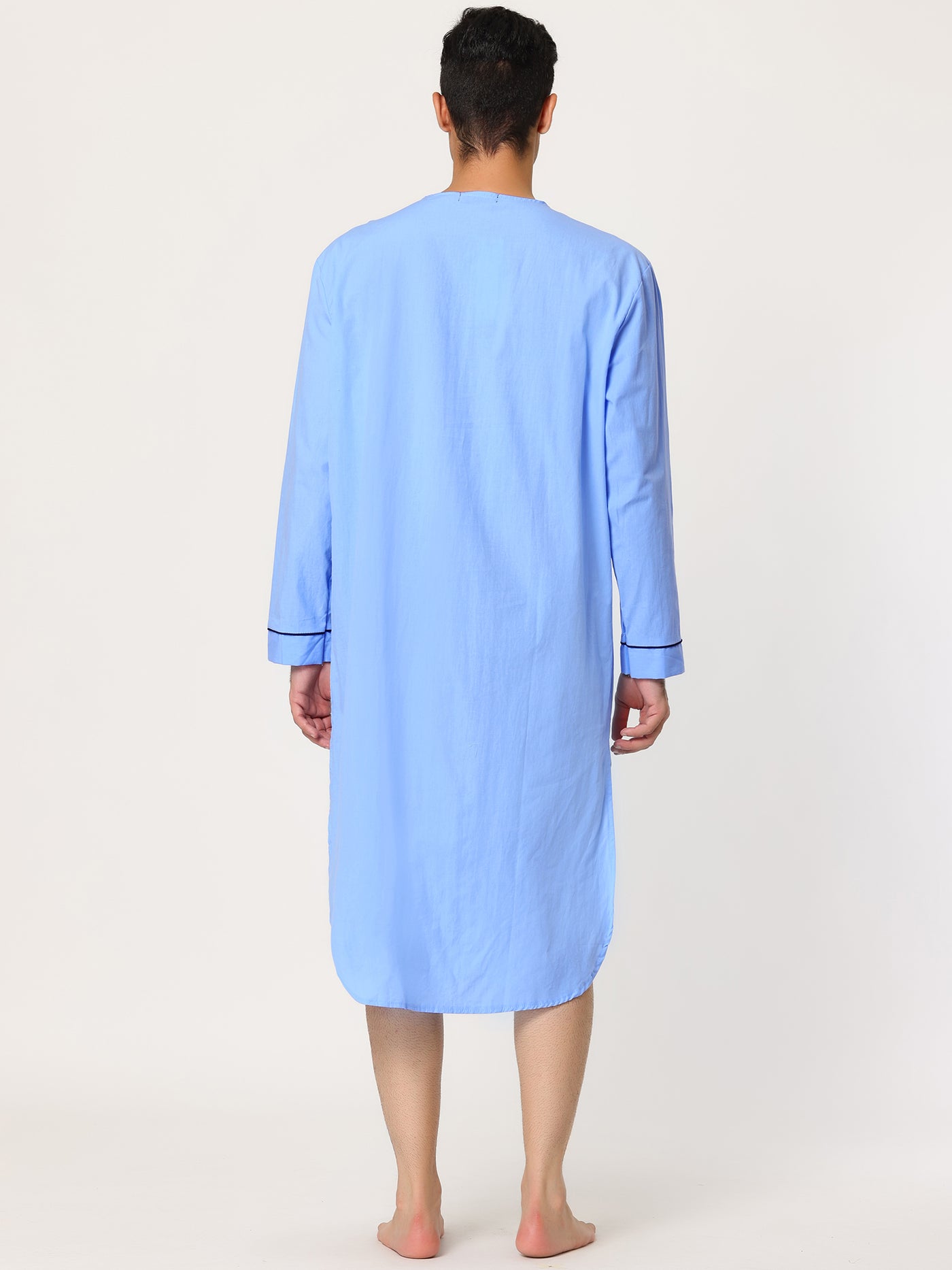 Bublédon Cotton V Neck Long Sleeve Plain Henley Nightgown