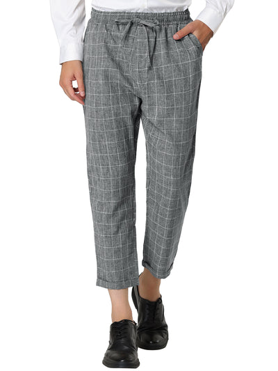 Plaid Drawstring Checked Business Cropped Pants