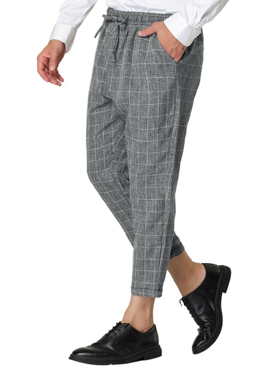 Plaid Drawstring Checked Business Cropped Pants