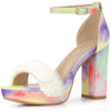 Perphy Tie Dye Platform Fur Chunky Heels Sandals