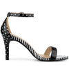 Perphy Stiletto Heel Stripe Polka Dots Ankle Strap Sandals