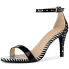Perphy Stiletto Heel Stripe Polka Dots Ankle Strap Sandals
