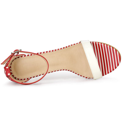 Perphy Stiletto Heel Stripe Polka Dots Ankle Strap Sandals