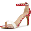 Perphy Stiletto Heel Stripe Polka Dots Ankle Strap Sandals
