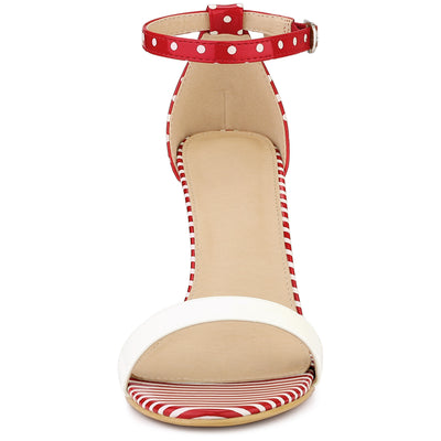 Perphy Stiletto Heel Stripe Polka Dots Ankle Strap Sandals