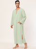 Cotton Sleep Shirt V-Neck Plain Side Split Long Gown