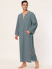 Cotton Sleep Shirt V-Neck Plain Side Split Long Gown