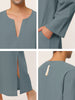 Cotton Sleep Shirt V-Neck Plain Side Split Long Gown