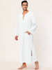 Cotton Sleep Shirt V-Neck Plain Side Split Long Gown