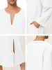 Cotton Sleep Shirt V-Neck Plain Side Split Long Gown