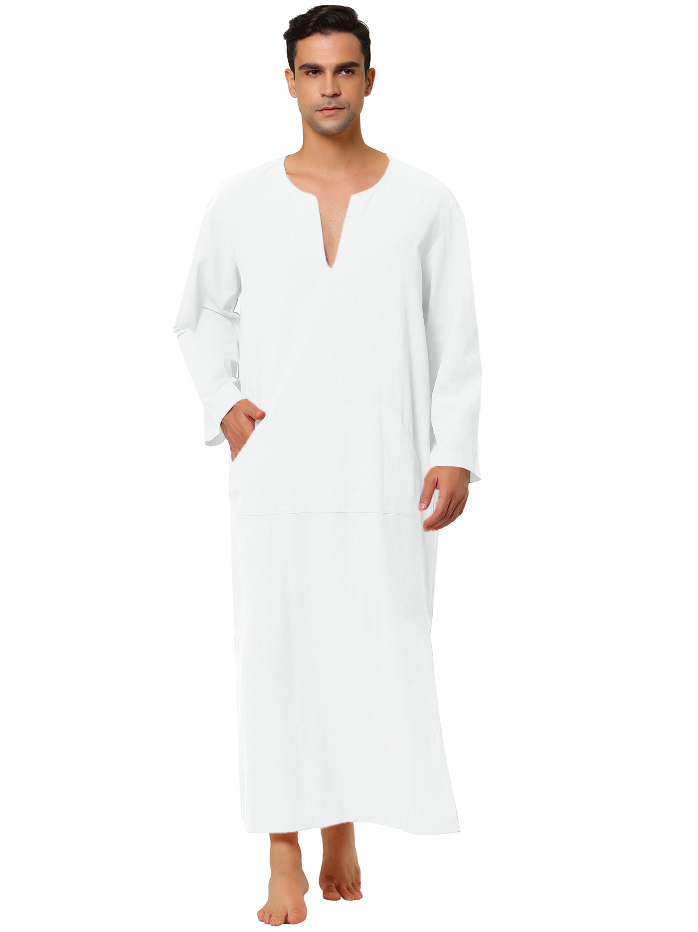 Bublédon Cotton Sleep Shirt V-Neck Plain Side Split Long Gown