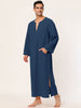 Cotton Sleep Shirt V-Neck Plain Side Split Long Gown
