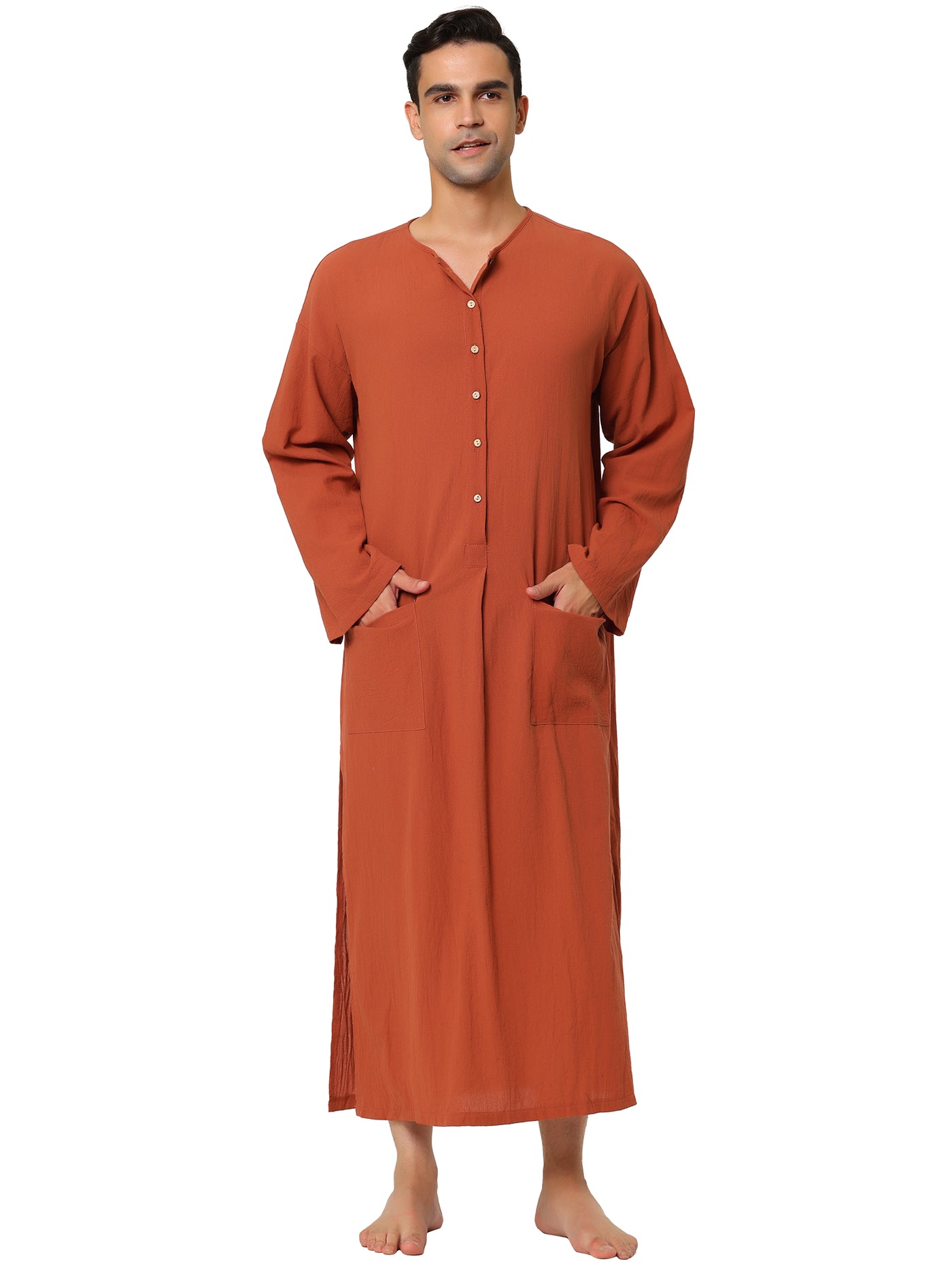 Bublédon Cotton Solid Color Sleep Shirt Side Split Long Gown