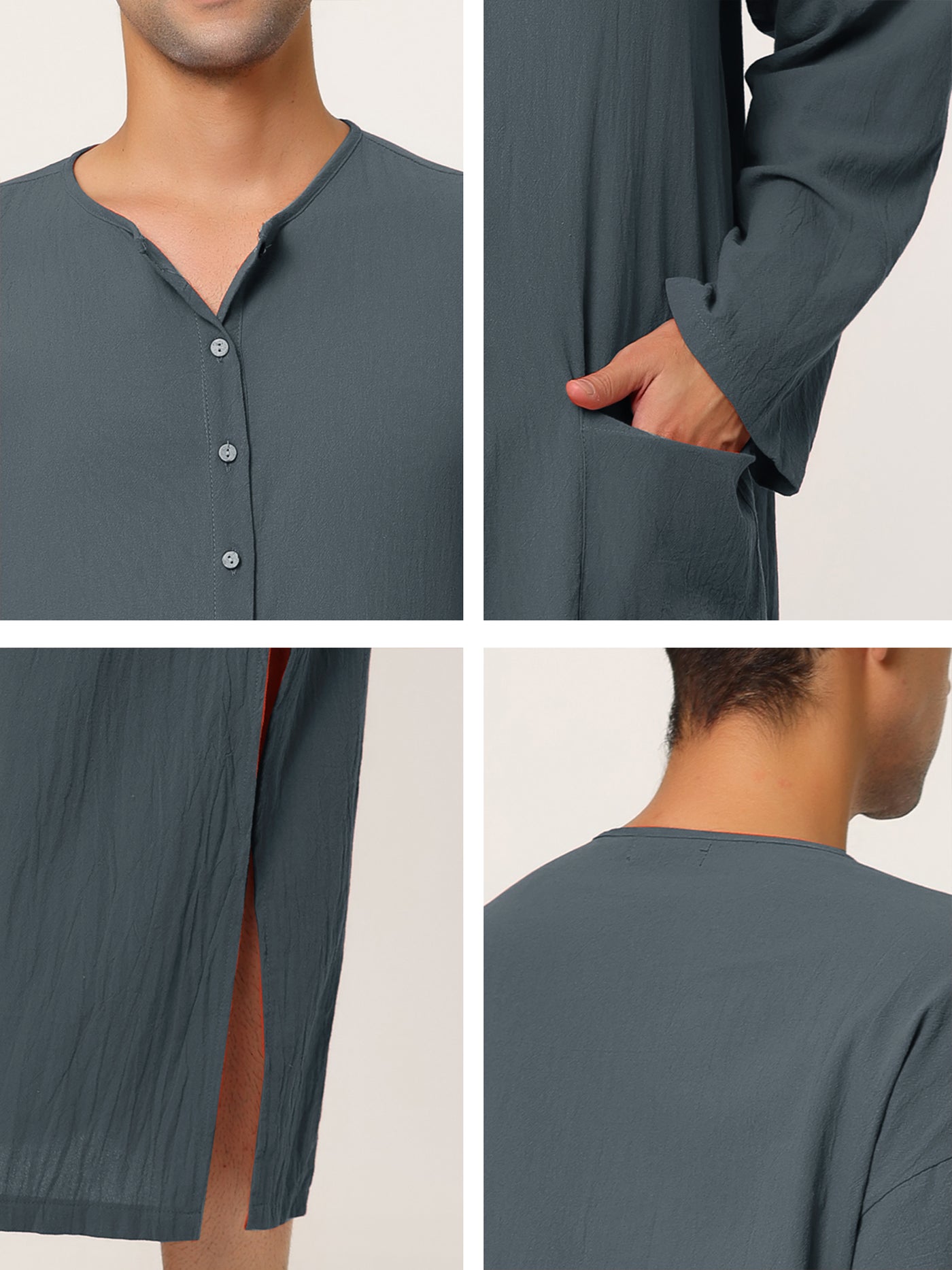 Bublédon Cotton Solid Color Sleep Shirt Side Split Long Gown