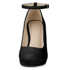 Perphy Elegant PU Round Toe Ankle Strap High Heel Pumps