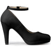 Perphy Elegant PU Round Toe Ankle Strap High Heel Pumps