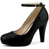 Perphy Elegant PU Round Toe Ankle Strap High Heel Pumps