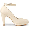 Perphy Elegant PU Round Toe Ankle Strap High Heel Pumps