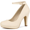 Perphy Elegant PU Round Toe Ankle Strap High Heel Pumps