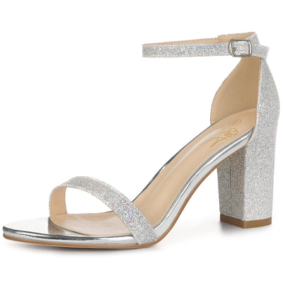 Perphy Glitter Ankle Strap Chunky High Heels Sandals