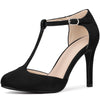Perphy Round Toe Mary Jane Stiletto Heel T-Strap Pumps
