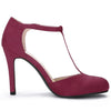 Perphy Round Toe Mary Jane Stiletto Heel T-Strap Pumps