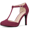 Perphy Round Toe Mary Jane Stiletto Heel T-Strap Pumps