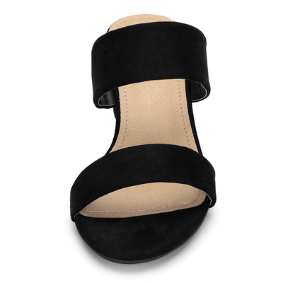 Open Toe Dual Straps Block Heels Slide Sandals