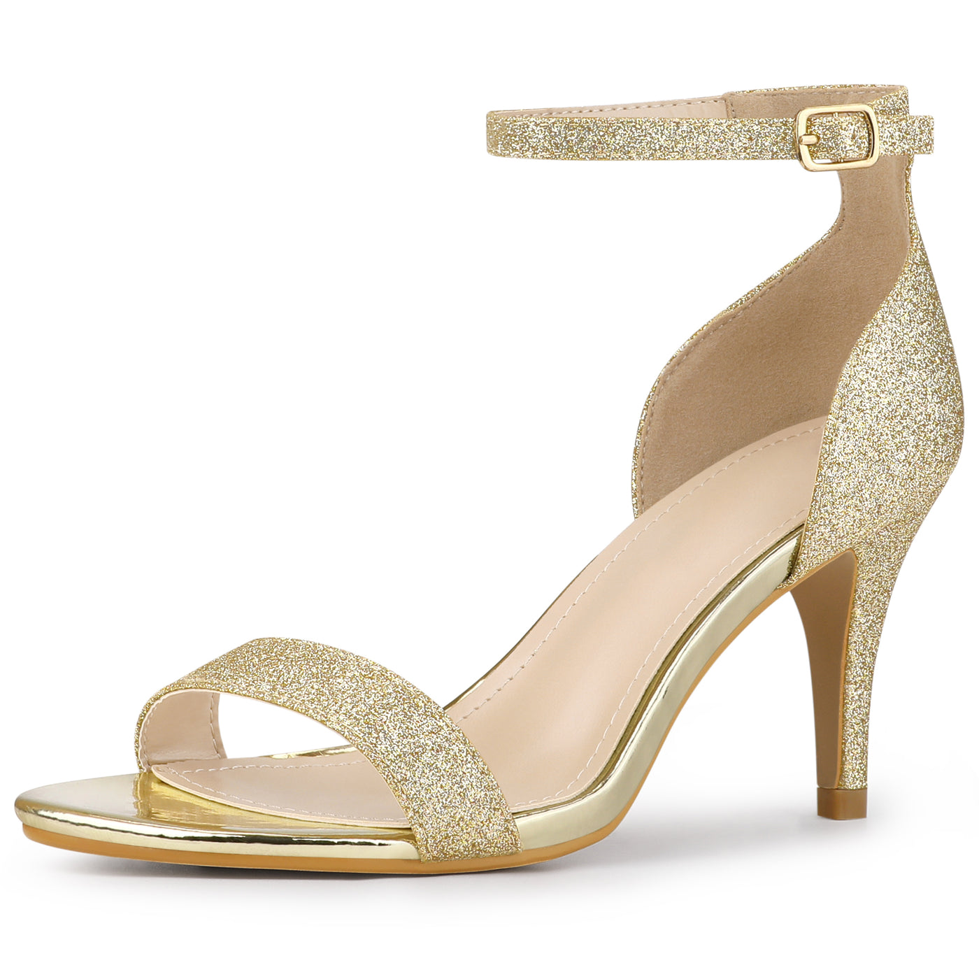 Bublédon Perphy Ankle Strap Stiletto Heeled Glitter Sandals