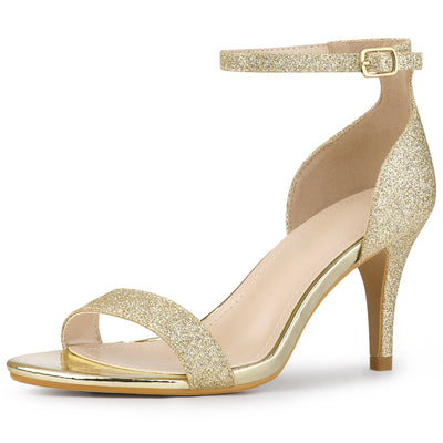 Ankle Strap Stiletto Heeled Glitter Sandals