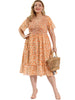 X Line V Neck Midi Floral Ruffle Hem Dress