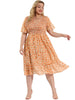 X Line V Neck Midi Floral Ruffle Hem Dress