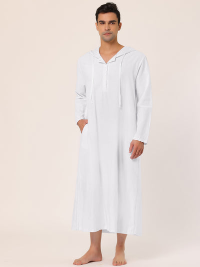 Solid Long Sleeve Hooded Loungewear Nightdress