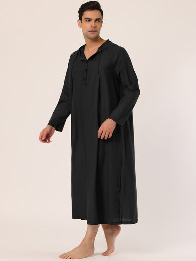 Solid Long Sleeve Hooded Loungewear Nightdress