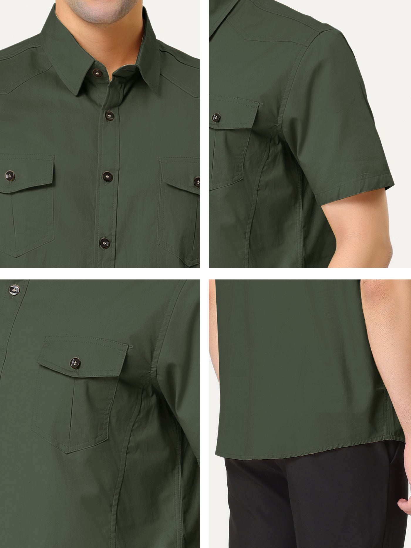 Bublédon Lapel Short Sleeve Button Solid Color Cargo Shirt