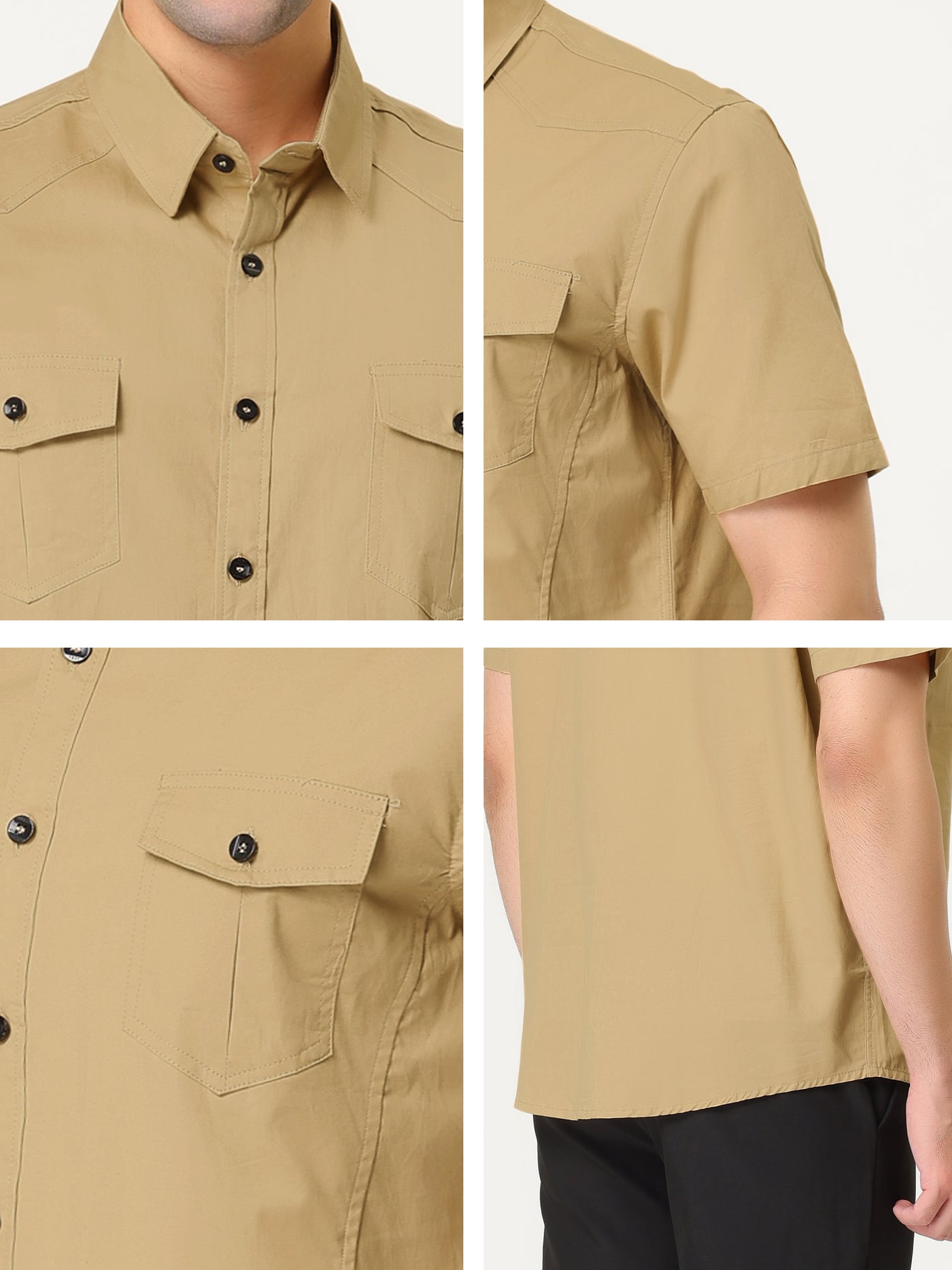Bublédon Lapel Short Sleeve Button Solid Color Cargo Shirt
